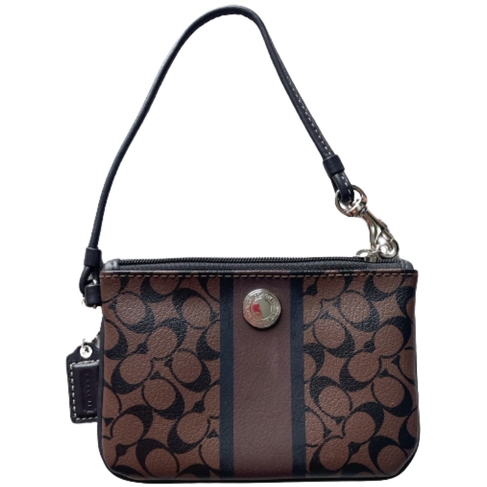 Coach Heritage Stripe Chelsea Signature Brown/Black Canvas Wristlet